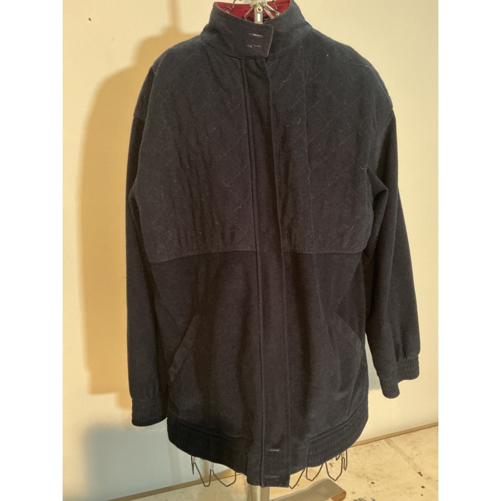 Vintage Blast To Black Quilted Bomber Jacket Burgundy Trim Mock Neck Small